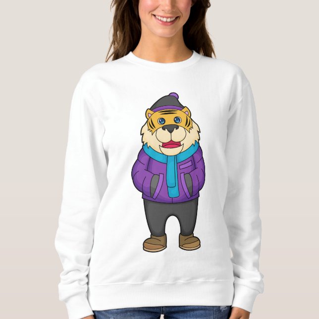 Tiger Scarf Beanie T Shirt (Framsida)