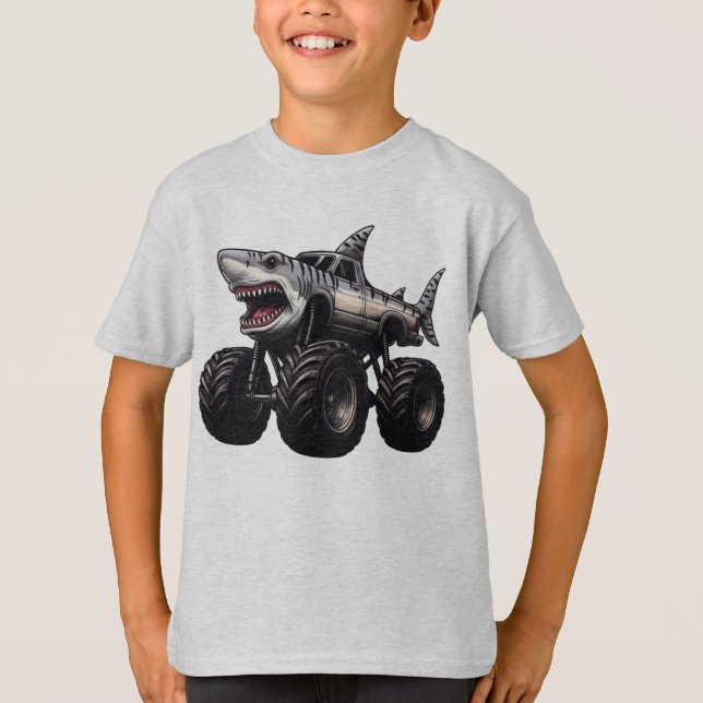 Tiger Shark Monster Truck T Shirt (Framsida)
