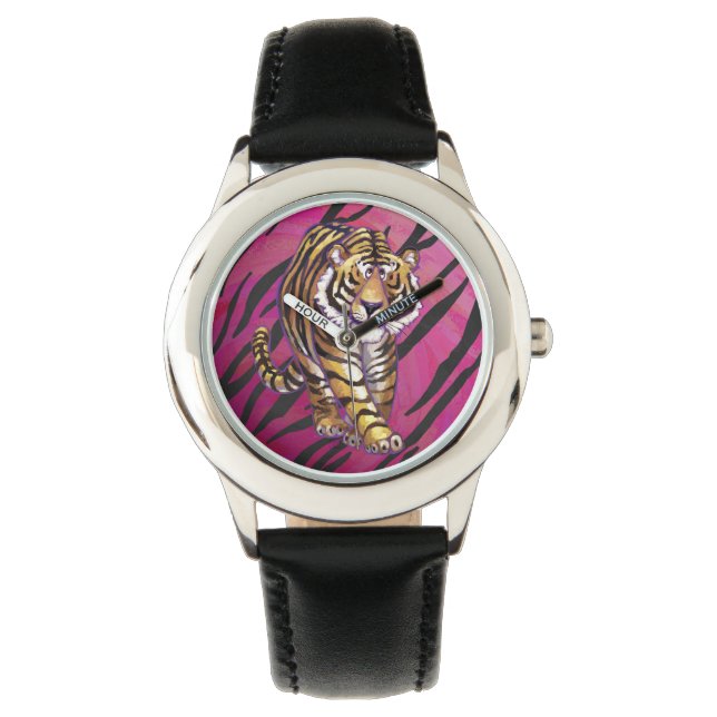 Tiger Shock rosa och svart utskrift Armbandsur (Framsida)
