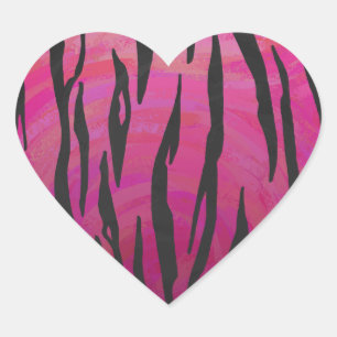 Tiger Shock rosa och svart utskrift Hjärtformat Klistermärke