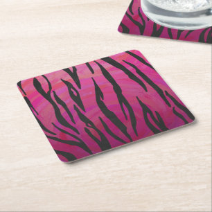Tiger Shock rosa och svart utskrift Underlägg Papper Kvadrat