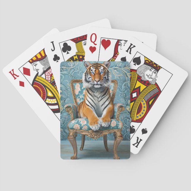 Tiger sitta på en vintage stol casinokort (Baksidan)