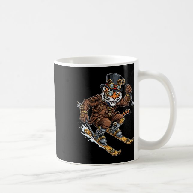 Tiger skidåkare Steampunkts Brillor Topphatt Kuggh Kaffemugg (Höger)