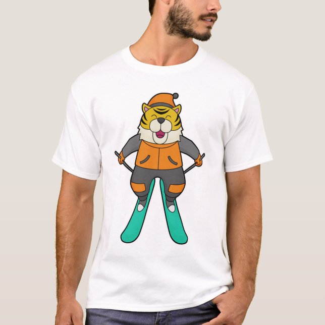 Tiger Skier Ski T Shirt (Framsida)