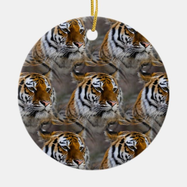 Tiger Skin Print, Safari Animal Gift Mönster Julgransprydnad Keramik (Framsidan)