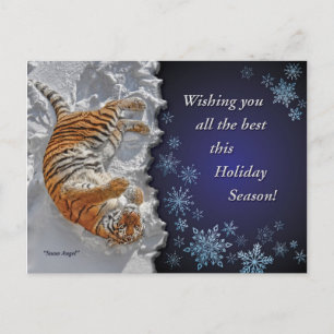 Tiger Snow Ängel Holiday Postkort Helg Vykort