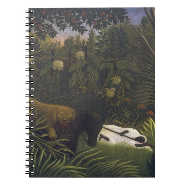 Tiger som anfaller en häst och en sova svart man ( anteckningsbok med spiral (Framsidan)