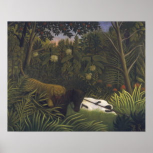 Tiger som anfaller en häst och en sova svart man poster