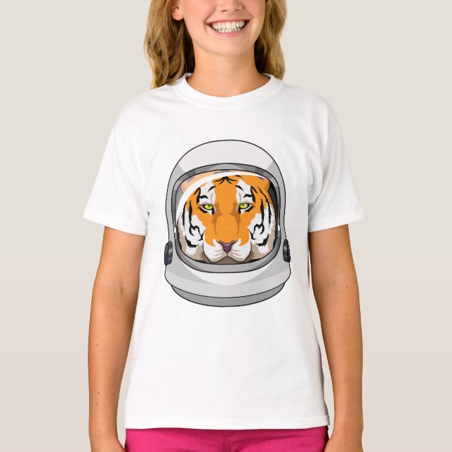 Tiger som Astronaut med Helmet T Shirt (Framsida)