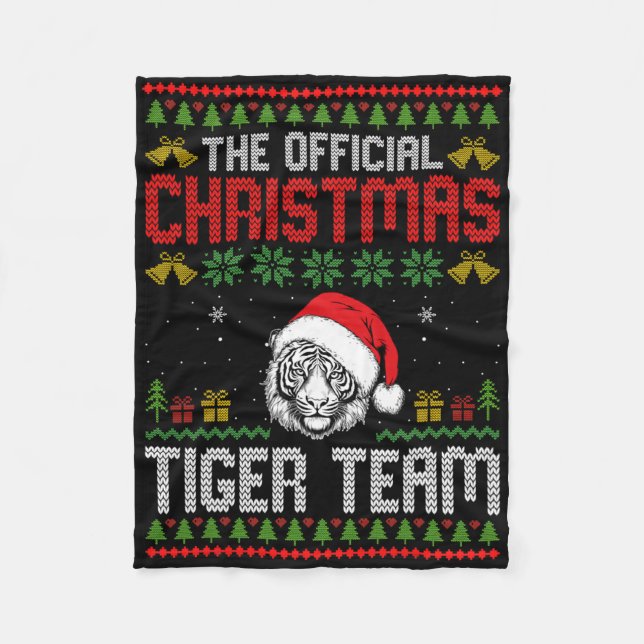 Tiger som bär jultomte mössa julbelysning God Jul Fleecefilt (Framsidan)