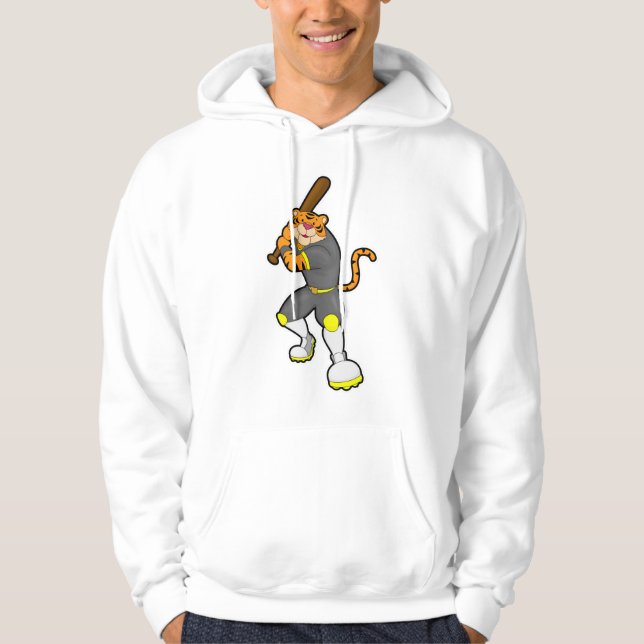 Tiger som Baseball-spelare med Baseball fladdermus Hoodie (Framsida)