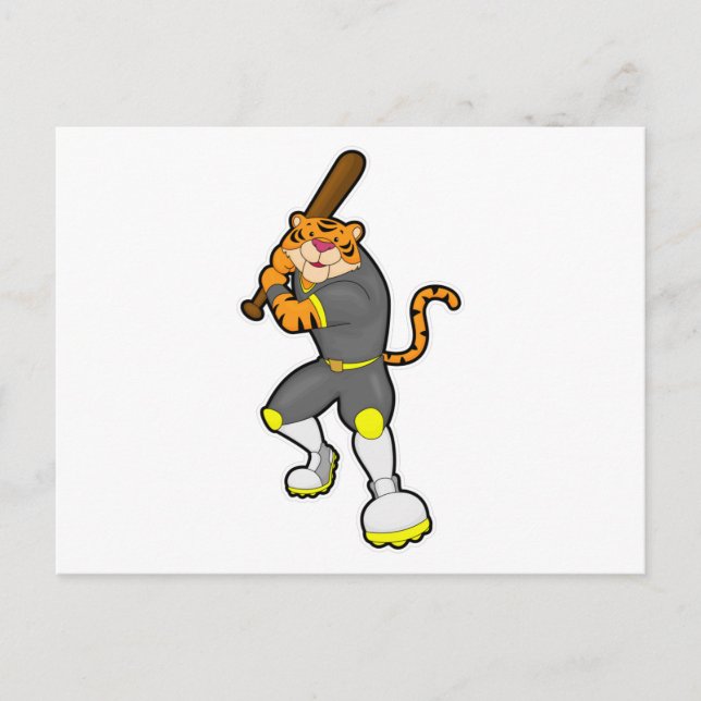 Tiger som Baseball-spelare med Baseball fladdermus Vykort (Framsida)