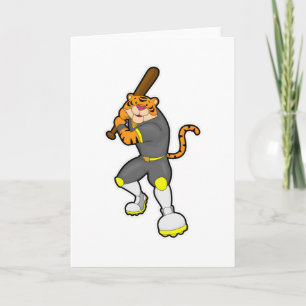 Tiger som basebollspelare med basebollträ kort