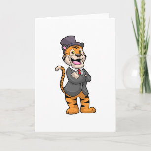 Tiger som brudgum med kavaj och hatt kort