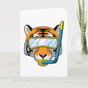 Tiger som dykare med snorkel kort