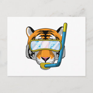 Tiger som dykare med snorkel vykort