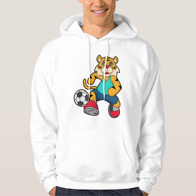 Tiger som fotbollsspelare med fotboll hoodie (Framsida)