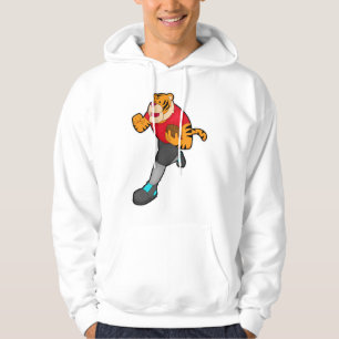 Tiger som fotbollsspelare med fotboll hoodie