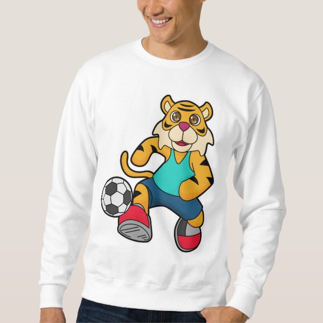 Tiger som fotbollsspelare med fotboll lång ärmad tröja (Framsida)
