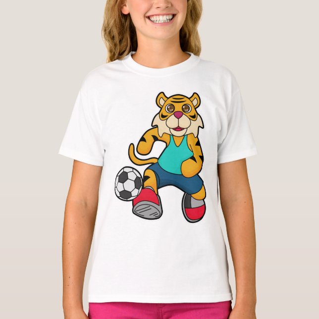 Tiger som fotbollsspelare med fotboll t shirt (Framsida)