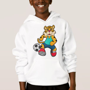 Tiger som fotbollsspelare med fotboll t shirt