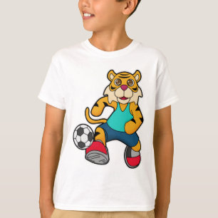 Tiger som fotbollsspelare med fotboll t shirt