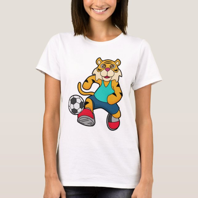 Tiger som fotbollsspelare med fotboll t shirt (Framsida)