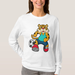 Tiger som fotbollsspelare med fotboll t shirt