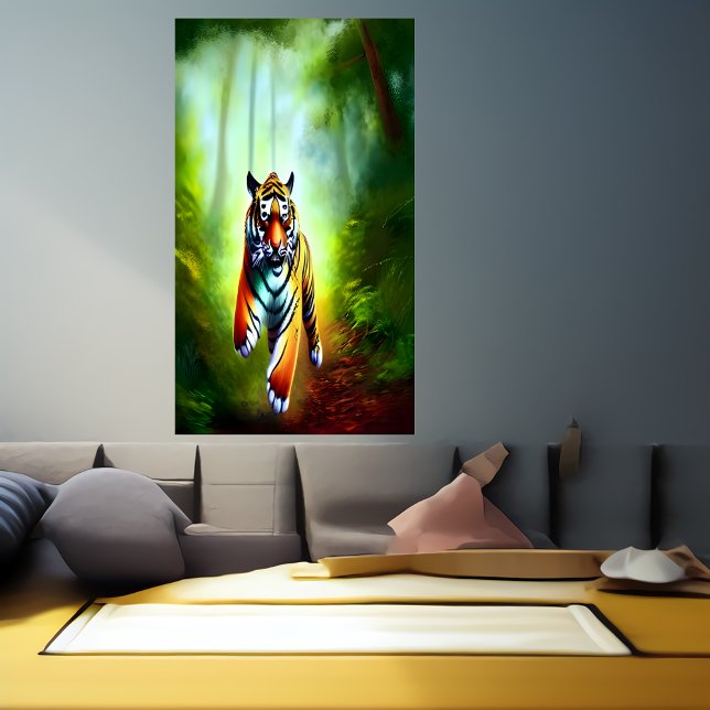 Tiger som körs i skogen | AI Art Poster (Skapare uppladdad)