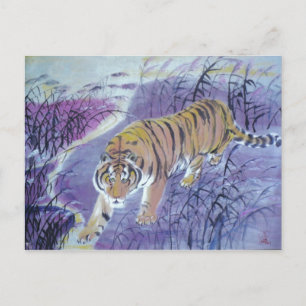 tiger som korsar vatten vykort