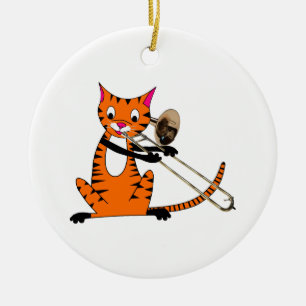 Tiger som leker trombonen julgransprydnad keramik