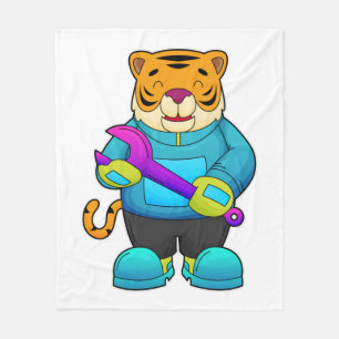 Tiger som Mechanic med Wrench Fleecefilt