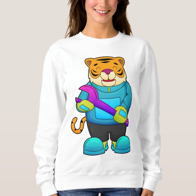 Tiger som Mechanic med Wrench T Shirt (Framsida)