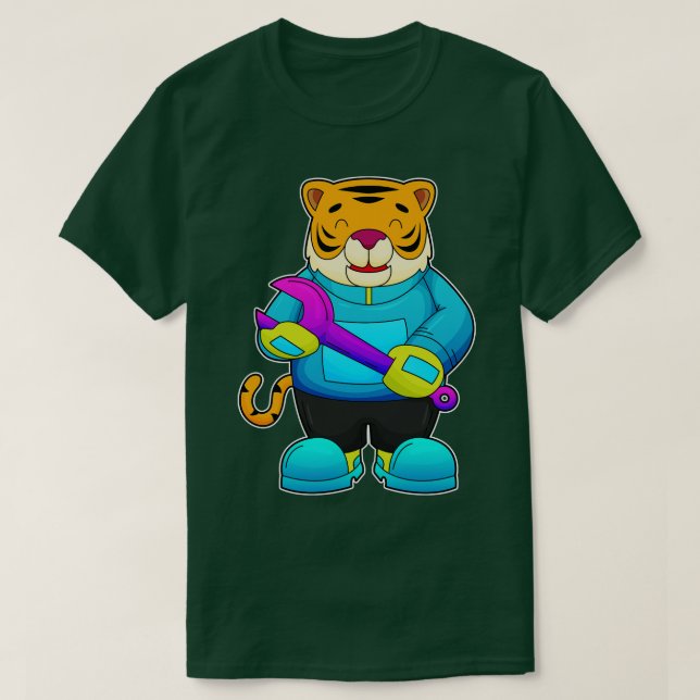 Tiger som Mechanic med Wrench T Shirt (Design framsida)