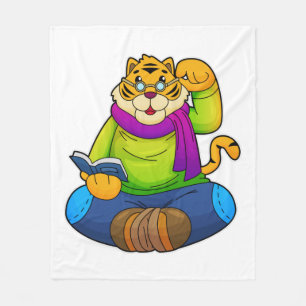 Tiger som Nerd med Bok Fleecefilt