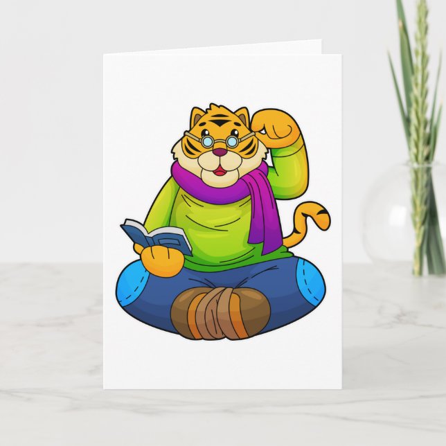 Tiger som Nerd med Bok Kort (Framsida)