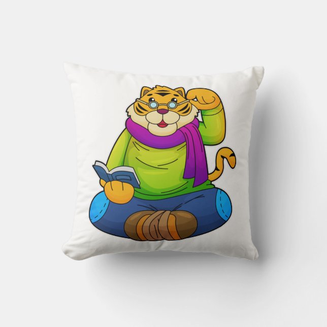 Tiger som Nerd med Bok Kudde (Framsida)