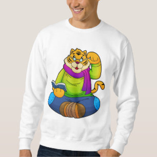 Tiger som Nerd med Bok Lång Ärmad Tröja