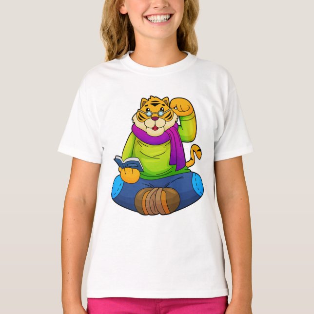Tiger som Nerd med Bok T Shirt (Framsida)