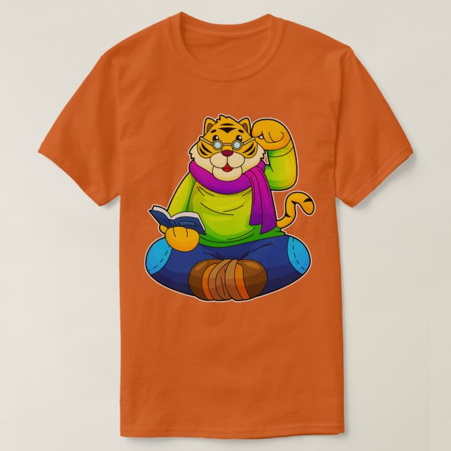 Tiger som Nerd med Bok T Shirt (Design framsida)