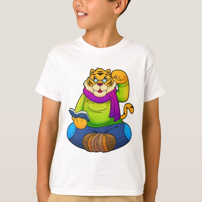 Tiger som Nerd med Bok T Shirt (Framsida)