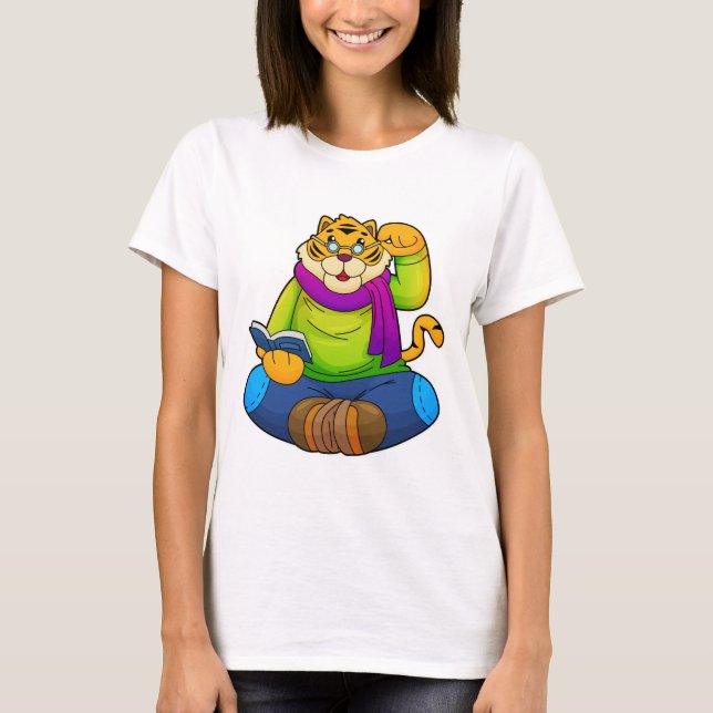 Tiger som Nerd med Bok T Shirt (Framsida)