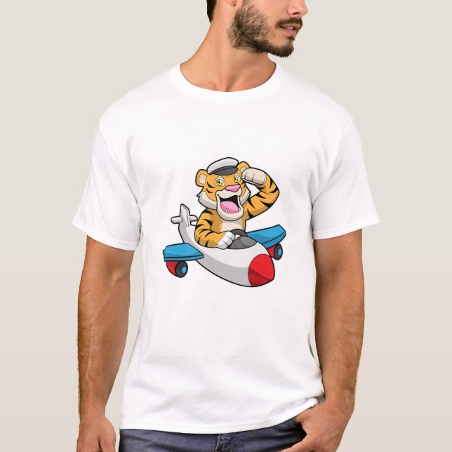 Tiger som pilot i Flygplan T Shirt (Framsida)