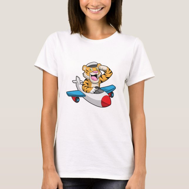 Tiger som pilot i Flygplan T Shirt (Framsida)