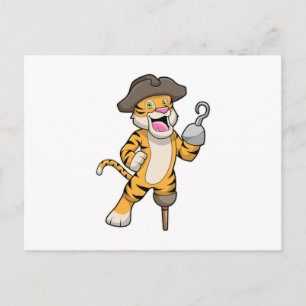Tiger som pirat med träben & krokhand vykort