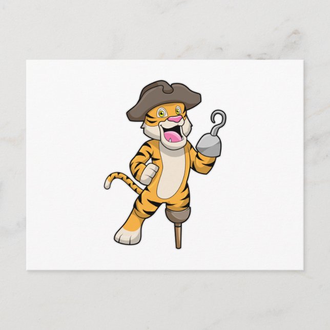 Tiger som pirat med träben & krokhand vykort (Framsida)