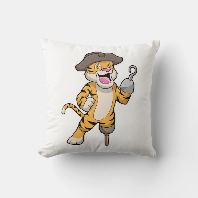 Tiger som Pirat med träben och Hookad hand Kudde (Framsida)