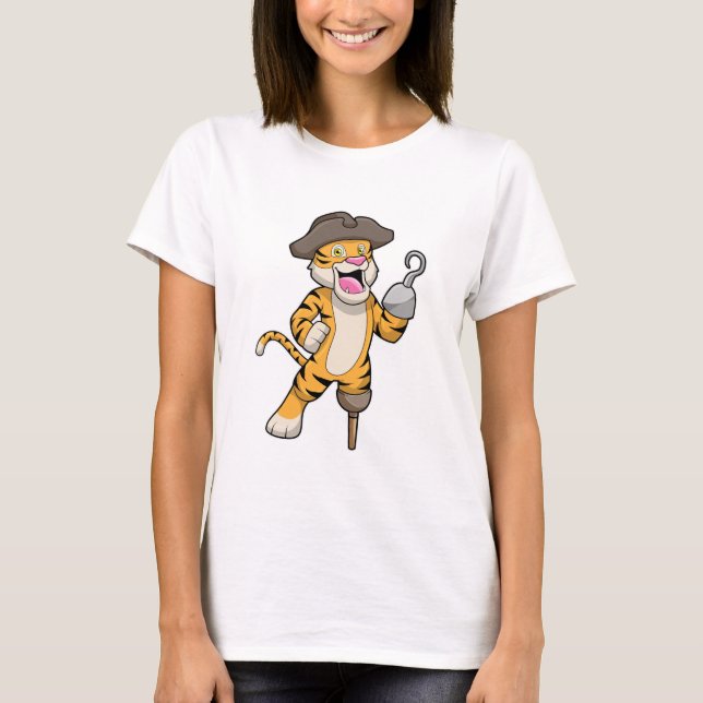 Tiger som Pirat med träben och Hookad hand T Shirt (Framsida)