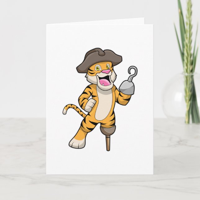 Tiger som pirat med träben och krokhand kort (Framsida)