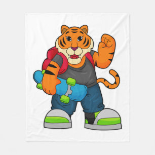 Tiger som Skater med Skateboard Fleecefilt